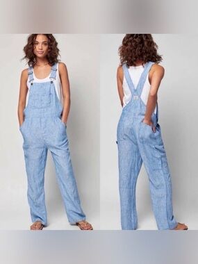 Faherty Linen Mechanic Overall - Medium Blue  + Aerie Vintage Lace Top - EUC 🩵🤍
